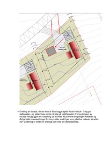 Situasjonsplan som viser tomtens form, høydemålinger (konturlinjer), bygningers plassering og relasjon til nabotomter.