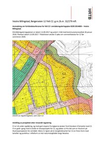 Utsnitt av et reguleringskart som viser arealbruksplanleggingen for Vestre Billingstad, med fargekodet informasjon om ulike felt (C1, C2) og deres status.