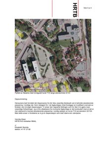 Et flyfoto av eiendom TV4 langs Nesetveien med overlagte røde linjer som viser innregulert tursti og eiendomsgranser.