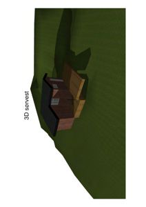 3D-visualisering av en hytte sett fra sørvest