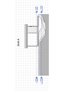 Snittegning (Snitt A) som viser tverrsnittet av en bygning i forhold til terrenget.