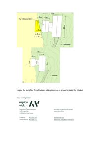 Situasjonsplan som viser to alternativer for plassering av en ny fritidseiendom på tomt med angitte mål og snuareal.