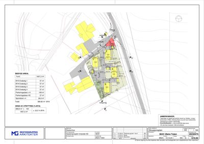 Situasjonsplan som viser tomtens form, grenser, nabobebyggelse, veier og arealoppdeling.