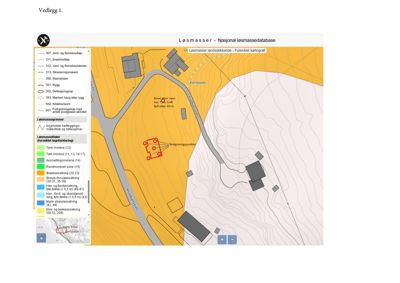 Kart over løsmasser og geologi for et byggeområde, hentet fra Nasjonal løsmassedatabase.