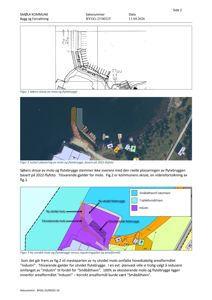 Bildet viser en situasjonsplan eller kart som illustrerer en ny utvidet molo og flytebrygge i forhold til reguleringsplan og arealformål (Småbåthavn, Industri, Trafikkformål).