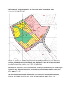 Situasjonsplan (tomtekart) som viser et planlagt renovasjonsanlegg med ulike soner for oppstilling og bunnfrie containerplasser.