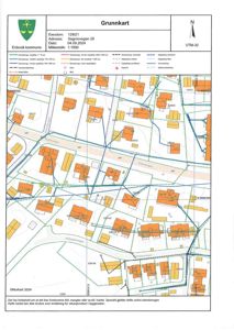 Grunnkart som viser eiendomsgrenser, vegnett, vannleiarar og andre kommunale grenser for eiendommen på Sagmovegen 28.