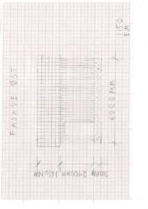 Håndtegnet fasadetegning (FASADE ØST) med mål og vindusdetaljer.