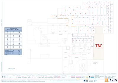 Etasjeplan for første etasje (Ground Floor) av et bygg, som viser romfordeling, enhetsblanding (Unit Mix) og arealdata.