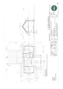 Snittegning av en bygning med oppriss og etasjeplan