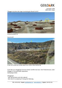 Et fotografi av eksisterende hytter og terreng sett fra RV7, sammenlignet med en 3D-modell av et forslag til tilbygg.