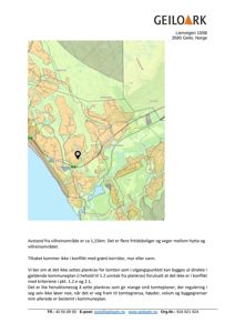Et kart over et område i Geilo med en markert tomt (Lienvegen 155B) og omgivende natur, inkludert veger og vann. Kartet brukes til å vise avstand til villreinområde og grønt-korridor.