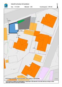 Kart fra Norkart AS som viser bygningsplassering, tomtegrenser og nabolag.