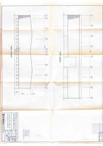 Fasadetegning som viser oppriss av bygningens yttervegger sett fra utsiden, med angitte mål og akselnummer.