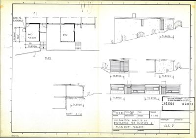 En tegning som viser etasjeplan (PLAN) og snitt (SNITT A-A) for en boligbygning.