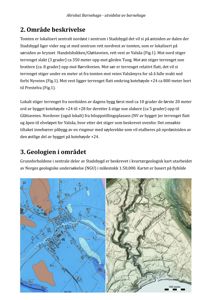 Bildet viser en situasjonsbeskrivelse med to kart under teksten: et kart over området (med fargekodet grunn) og et flyfoto.