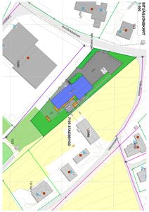 Situasjonskart (1:500) som viser tomtens plassering i forhold til nabolag, veier (Gjøttaveien, Valsåmyr) og eksisterende bygninger.
