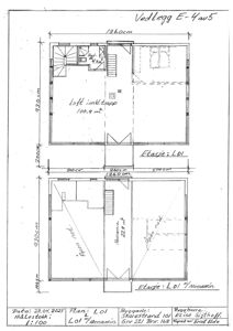 Etasjeplan (L01) med romfordeling, mål og arealoppdeling for et loft.