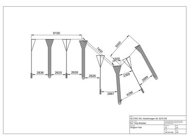 En teknisk detaljtegning som viser dimensjoner og konstruksjon for en aluminiumsprofil (troll), sannsynligvis for en fasade eller takkonstruksjon.
