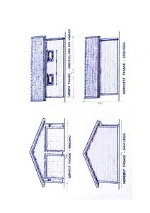 Fasadetegning som viser bygningens utsyn fra fire sider: Sørøst, Nordvest, Sørvest og Nordøst.