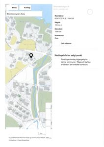 Kartutsnitt som viser eiendommen Storsteinmyra 4 i Sula, med nabolag, vegnett og topografi.