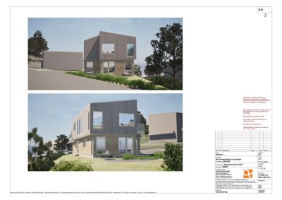 3D-visualisering av en planlagt bolig med omgivelser