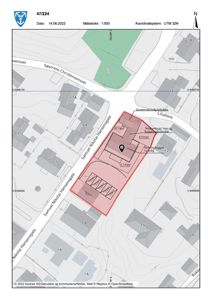 Kart over eiendom med gatelysning, arealoppdelinger og nabolag.