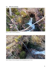 Fotografier av kulvertens utløp og inntak i terrenget.