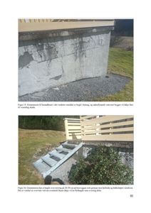 Fotografier av en betonggrunnmur med tilhørende detaljer som trapp og hekk.