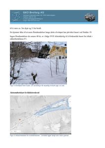 Fotografi av et hus ved elveløp i snø, samt en aktsomhetskart for kvikkleireskred.