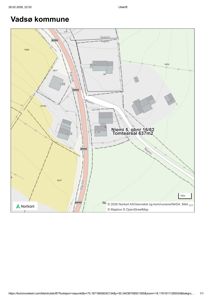 Kommunekart som viser eiendomsplassering, vegnett og arealdata for Vadsø kommune.