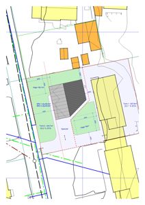 Situasjonsplan som viser tomtens grenser, plassering av bygninger, hager og kjøreareal med angitte mål og arealoppdelinger (BRA, BYA).