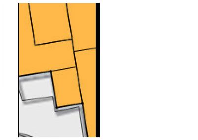 Et utklipp fra en gulfplan eller etasjeplan som viser romfordeling og vegger.