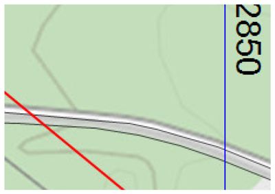 Et kartutsnitt som viser terrengform (konturlinjer), en vei og høydeangivelse (2850).