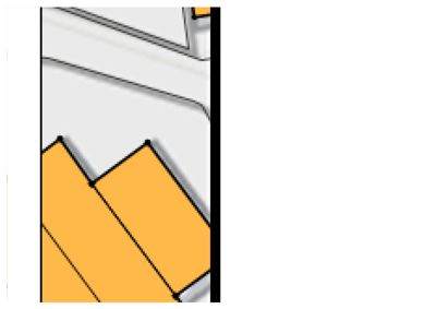 En 3D-visualisering som viser en detalj av et gulvet med gulbelegg og en hvit vegg.