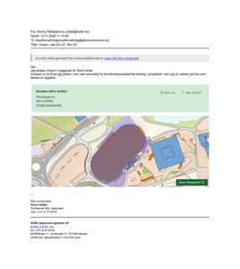 Et digitalt kart (Norgeskart) som viser eiendomsgrunn, bygninger og infrastruktur i Stord.