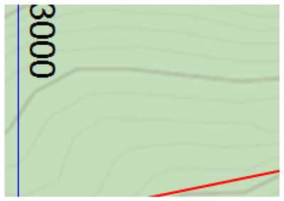 Et utklipp fra et kart eller situasjonsplan som viser høydekurver (konturlinjer) og en høydeangivelse på 3000 (sannsynligvis meter eller en del av en skala).