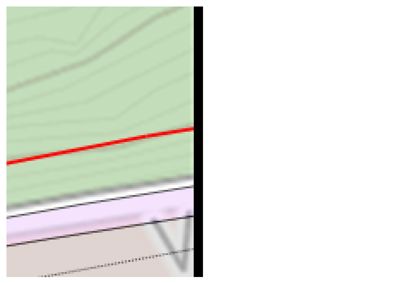 Dette er et snitt gjennom et terreng eller en bygning, som viser høydeforskjeller (konturlinjer) og ulike nivåer (fargekodet).