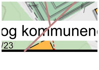 Et utsnitt av et situasjonskart eller tomtetekart som viser grøntområder, veier og bygningssymboler. Bildet er delvis skjult av en tekstlinje.