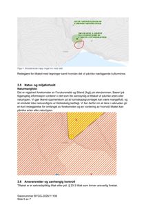 Kart som viser topografi, vann og et område med kulturminner (Furukorsnebb og Siland).