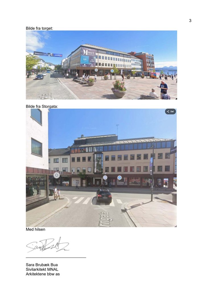 To fotografier av en bygning sett fra ulike vinkler (fra torget og fra Storgata).