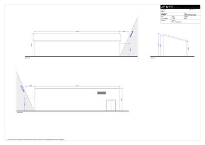 Snittegning som viser tverrsnittet av en bygning med angitte mål og høyder.