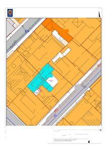 Situasjonsplan som viser eiendomsinndeling, bygningers plassering og høydemål for Tollbodgata 3 og 5.