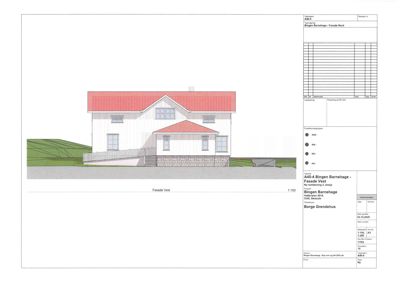 Fasadetegning av en bolig sett fra vest.