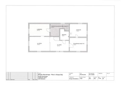Etasjeplan (2. etasje) som viser romfordeling, arealer og funksjoner i en bygning.