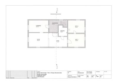 Etasjeplan (2. etasje) med romfordeling og arealoppsett for en eksisterende bygning.
