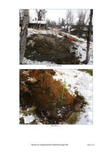 Fotografier av et utgravd område (hull) og tilhørende terreng med snødekke.