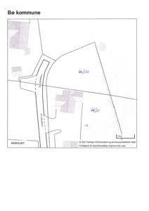 Kart over Bø kommune som viser eiendomsgrenser, vegnett og eiendomsnummer.