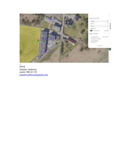 Flyfoto eller satellittbilde av et område med bygninger, markert med koordinater og høydeinformasjon.