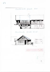 Tegning som viser eksisterende fasader (Øst og Vord) på en bygning.